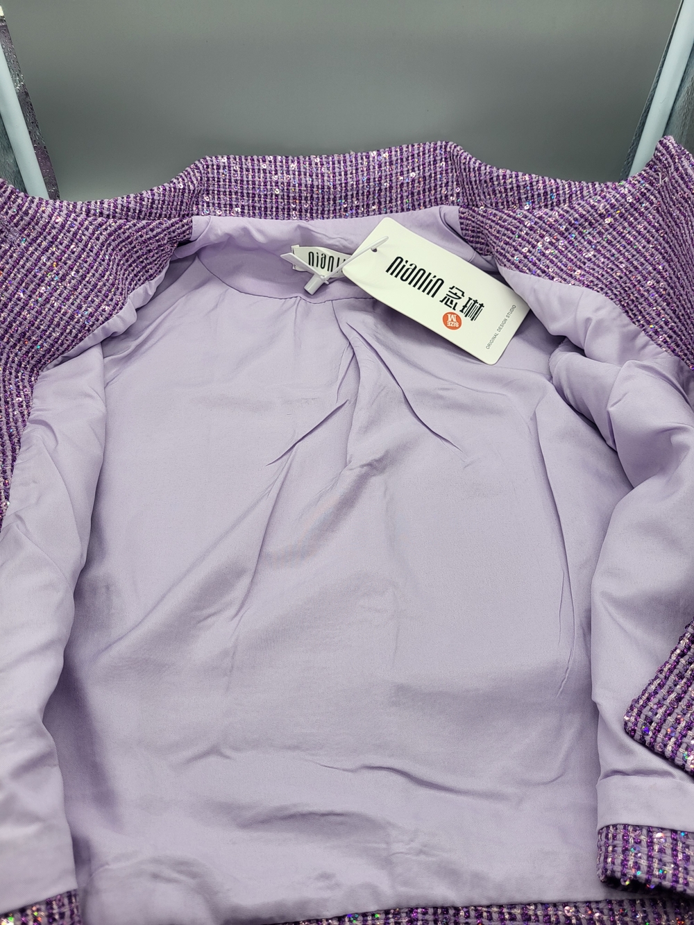 Nianlin Sleeveless Purple Sequin Tweed Shorts Set - Picture 11 of 17